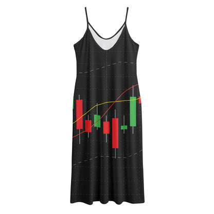 Stock Market Candlestick Print Jersey Midi Cami Dress