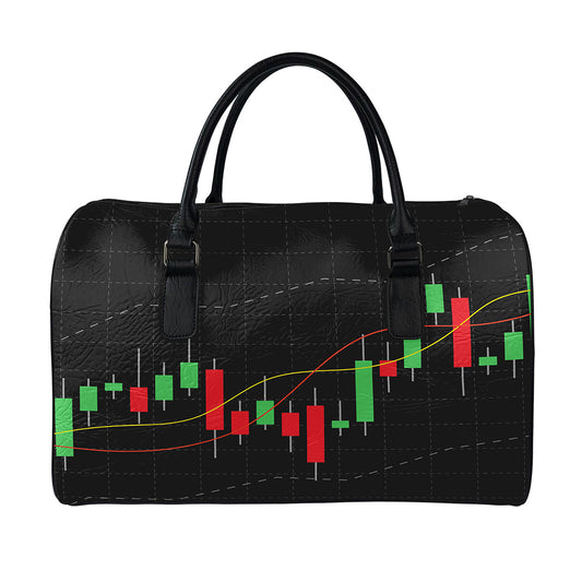 Stock Market Candlestick Print Leather Duffle Bag
