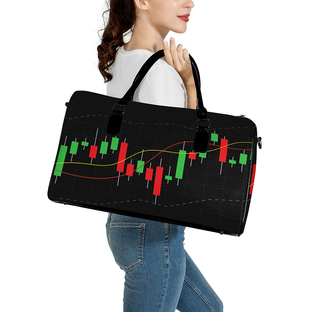 Stock Market Candlestick Print Leather Duffle Bag