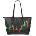 Stock Market Candlestick Print Leather Tote Bag With Zipper