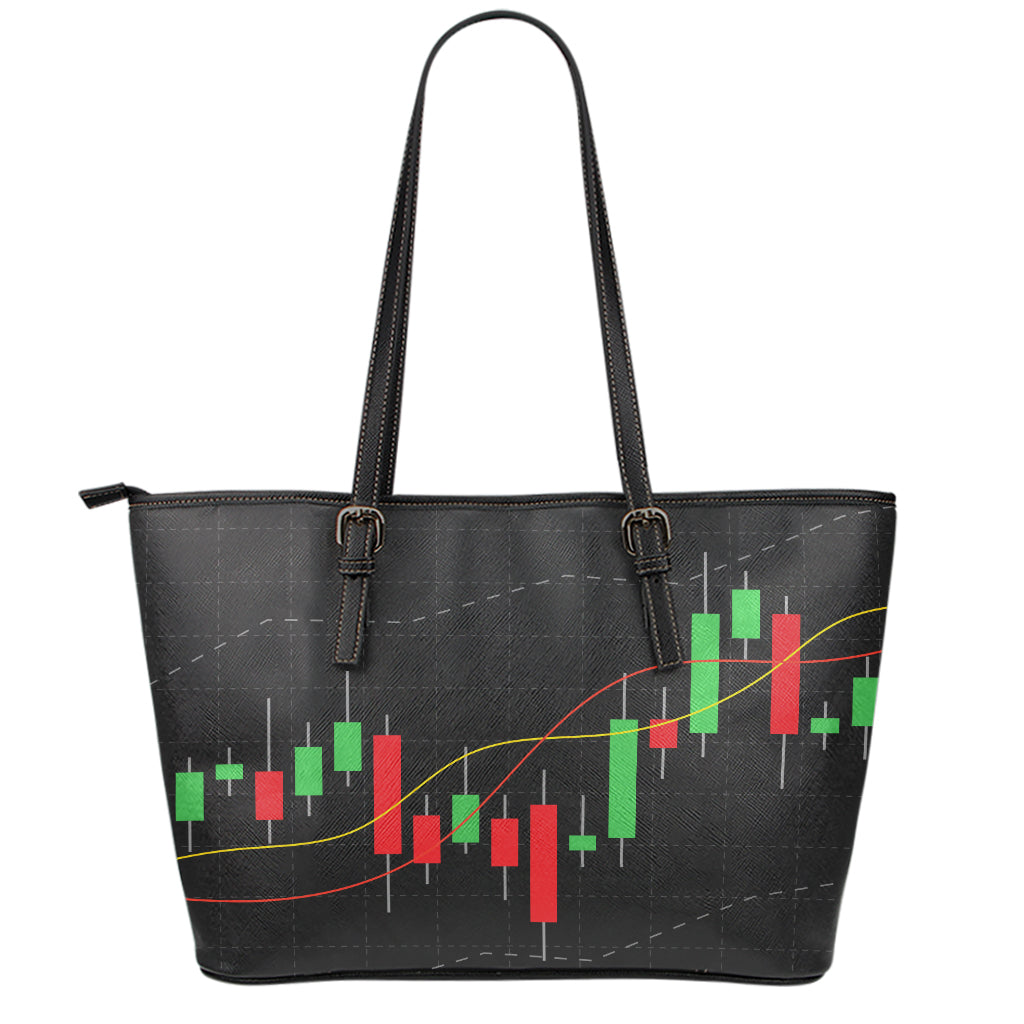 Stock Market Candlestick Print Leather Tote Bag