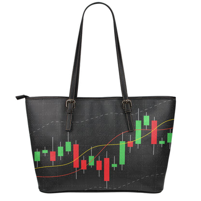 Stock Market Candlestick Print Leather Tote Bag