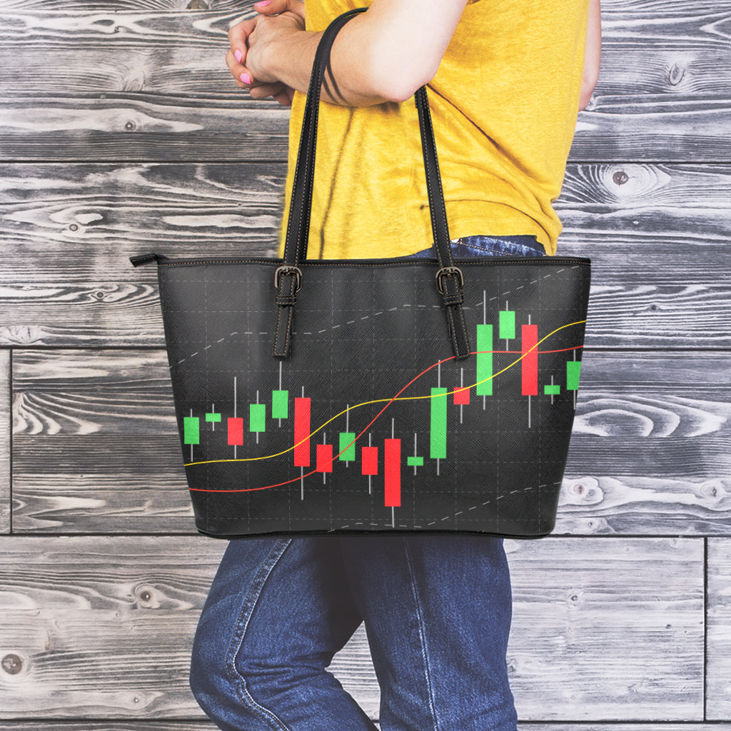 Stock Market Candlestick Print Leather Tote Bag