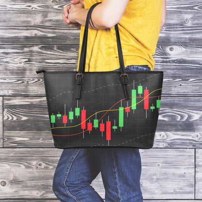 Stock Market Candlestick Print Leather Tote Bag