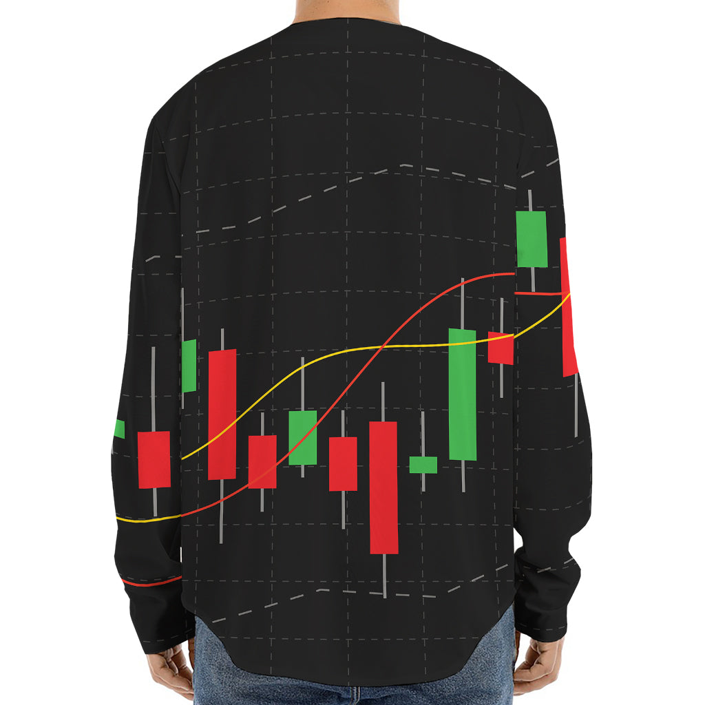 Stock Market Candlestick Print Long Sleeve Baseball Jersey