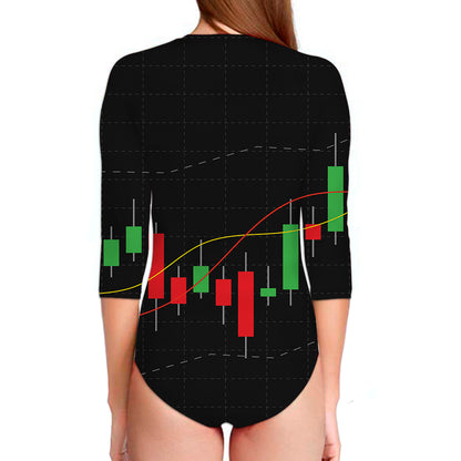 Stock Market Candlestick Print Long Sleeve Swimsuit