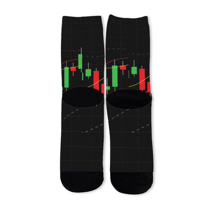 Stock Market Candlestick Print Long Socks