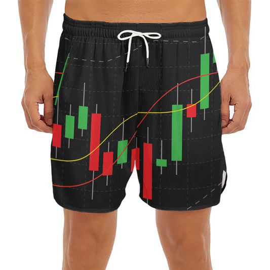 Stock Market Candlestick Print Men's Split Running Shorts