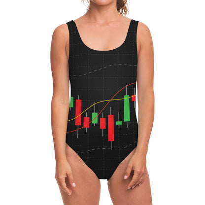 Stock Market Candlestick Print One Piece Swimsuit