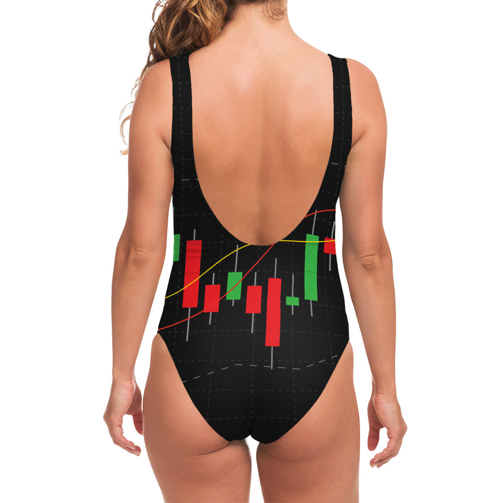 Stock Market Candlestick Print One Piece Swimsuit