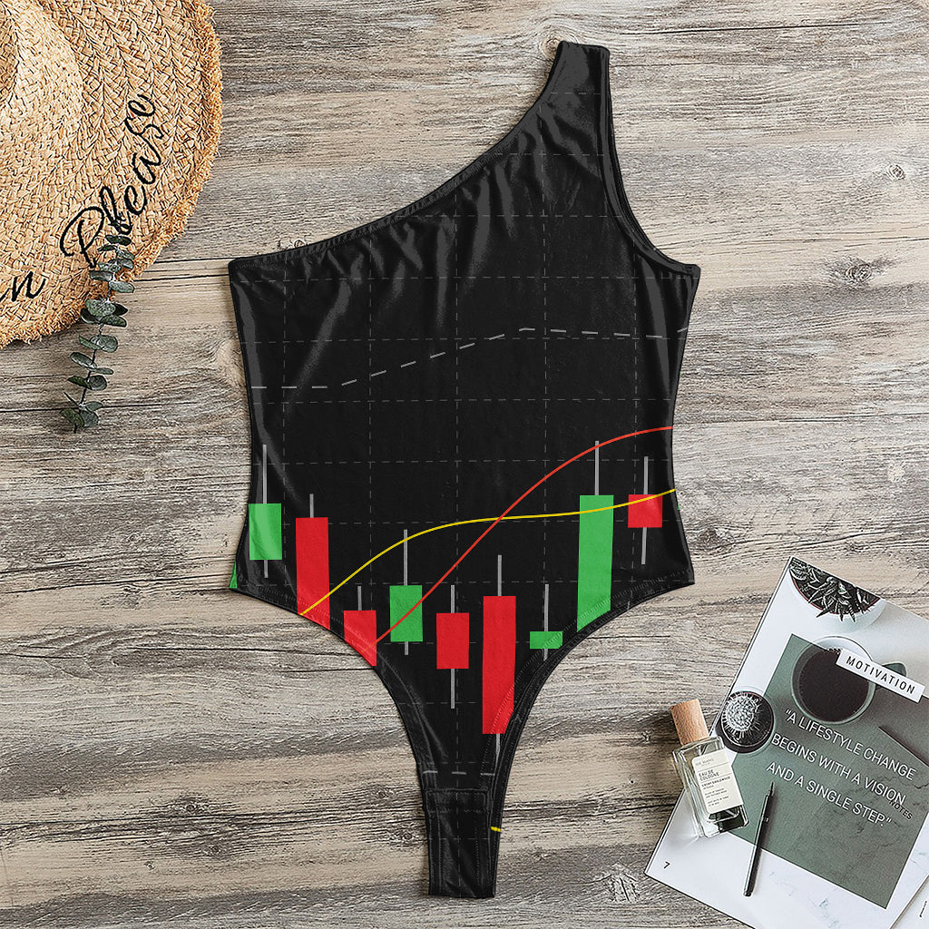 Stock Market Candlestick Print One Shoulder Bodysuit