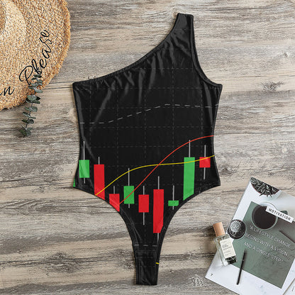 Stock Market Candlestick Print One Shoulder Bodysuit