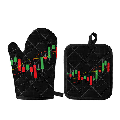 Stock Market Candlestick Print Oven Mitt And Pot Holder Set