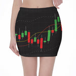 Stock Market Candlestick Print Pencil Mini Skirt
