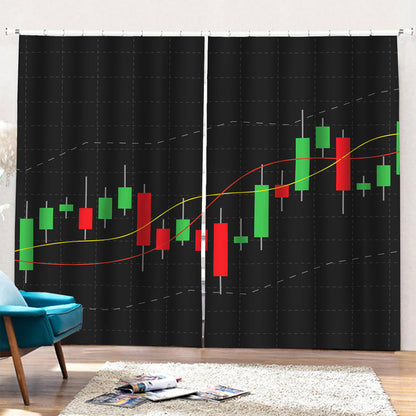 Stock Market Candlestick Print Pencil Pleat Curtains