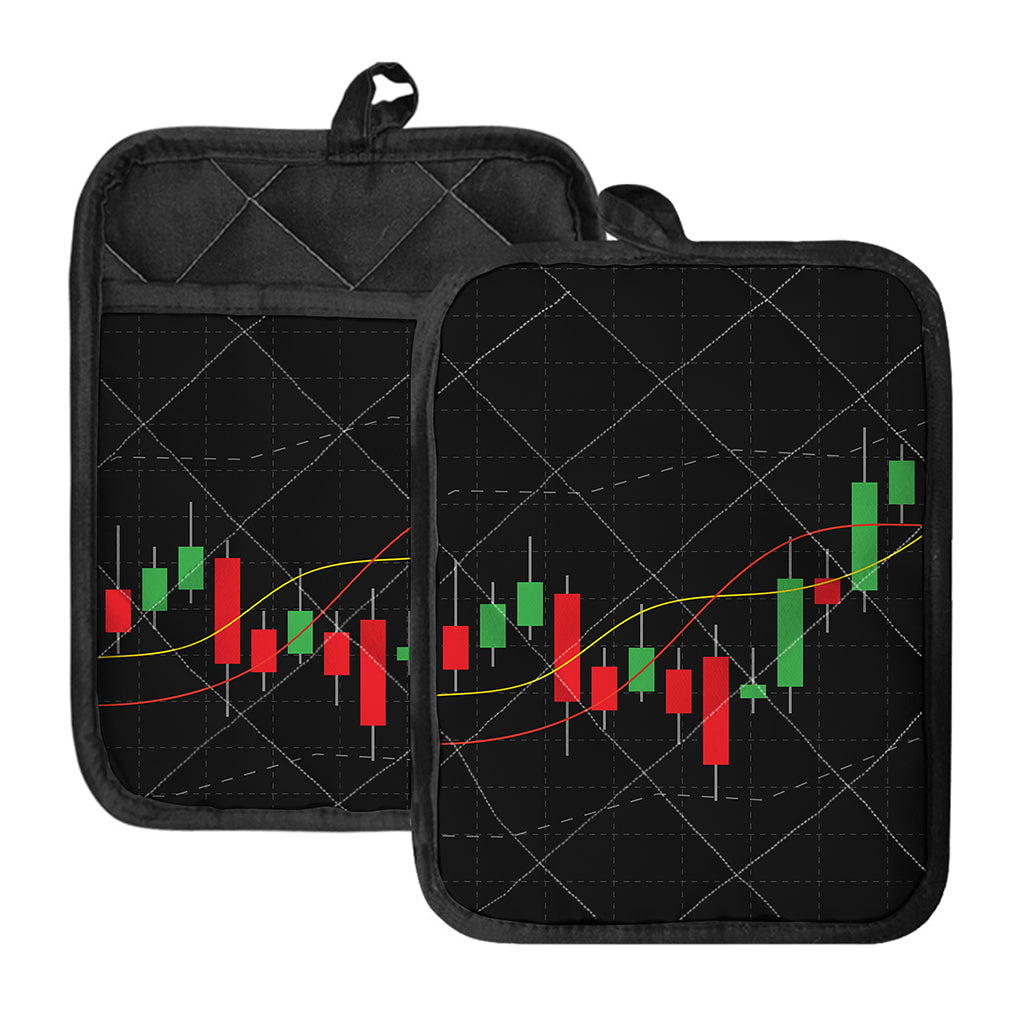 Stock Market Candlestick Print Pot Holders With Pocket