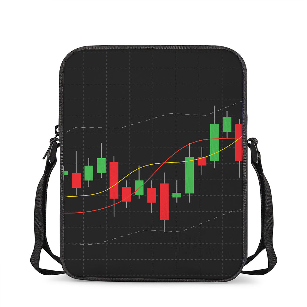 Stock Market Candlestick Print Rectangular Crossbody Bag