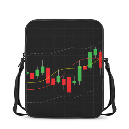 Stock Market Candlestick Print Rectangular Crossbody Bag