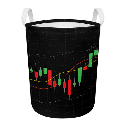 Stock Market Candlestick Print Round Laundry Basket