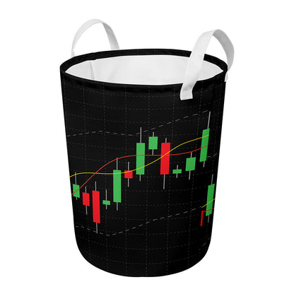Stock Market Candlestick Print Round Laundry Basket
