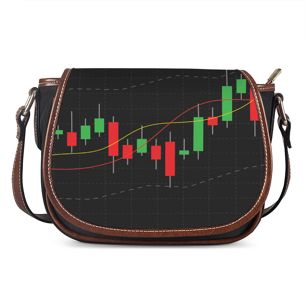 Stock Market Candlestick Print Saddle Bag