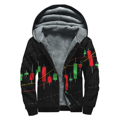 Stock Market Candlestick Print Sherpa Lined Zip Up Hoodie
