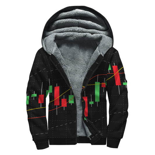 Stock Market Candlestick Print Sherpa Lined Zip Up Hoodie