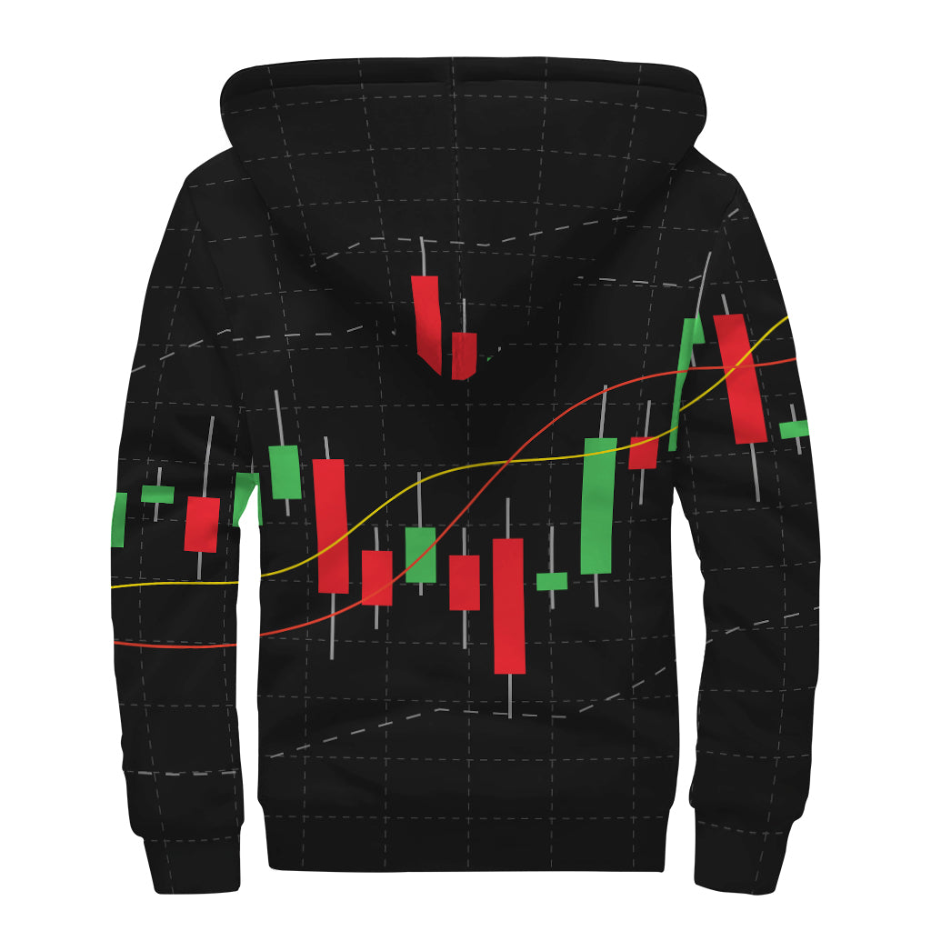 Stock Market Candlestick Print Sherpa Lined Zip Up Hoodie