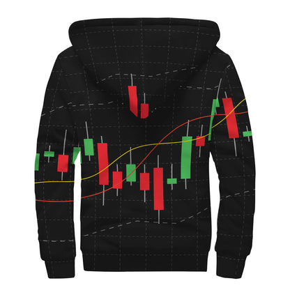 Stock Market Candlestick Print Sherpa Lined Zip Up Hoodie