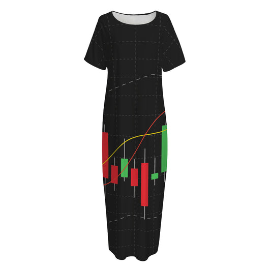 Stock Market Candlestick Print Short Sleeve Long Nightdress