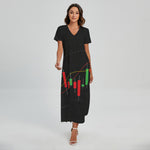Stock Market Candlestick Print Short Sleeve Maxi Dress