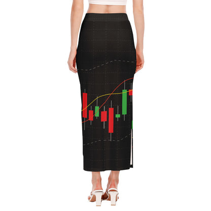 Stock Market Candlestick Print Side Slit Maxi Skirt