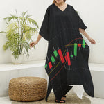 Stock Market Candlestick Print Silk V-Neck Kaftan Dress
