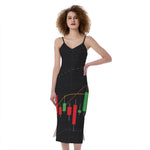 Stock Market Candlestick Print Slim Fit Midi Cami Dress