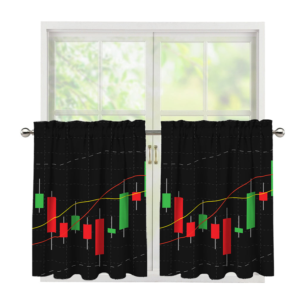 Stock Market Candlestick Print Tier Curtains