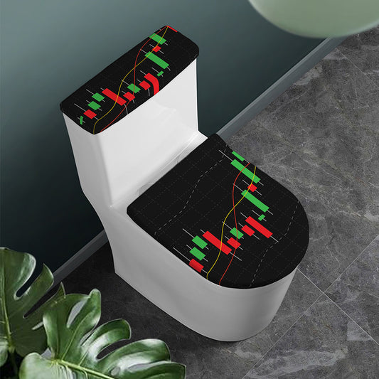 Stock Market Candlestick Print Toilet Lid And Tank Cover Set