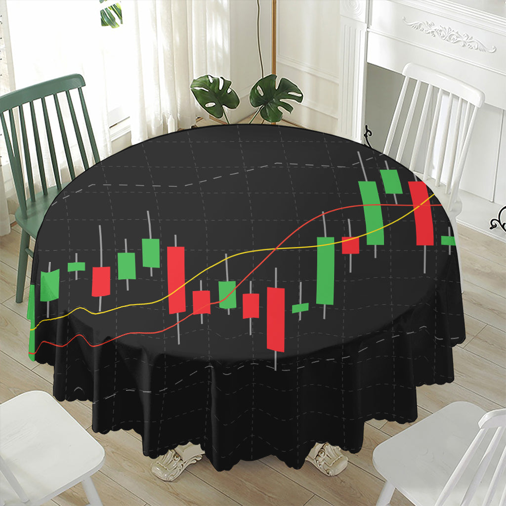 Stock Market Candlestick Print Waterproof Round Tablecloth