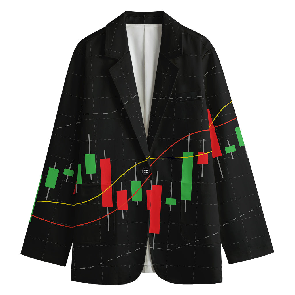 Stock Market Candlestick Print Women's Cotton Blazer