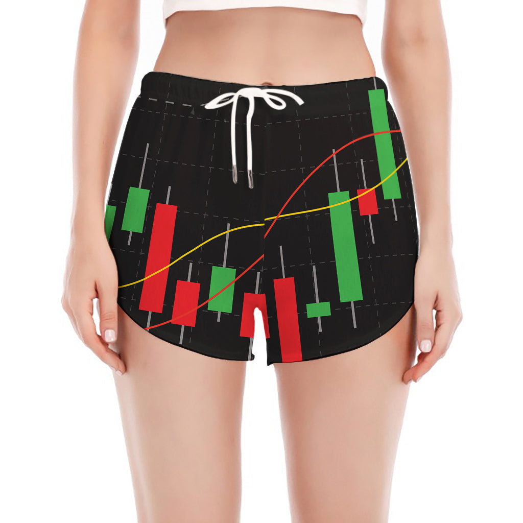 Stock Market Candlestick Print Women's Split Running Shorts
