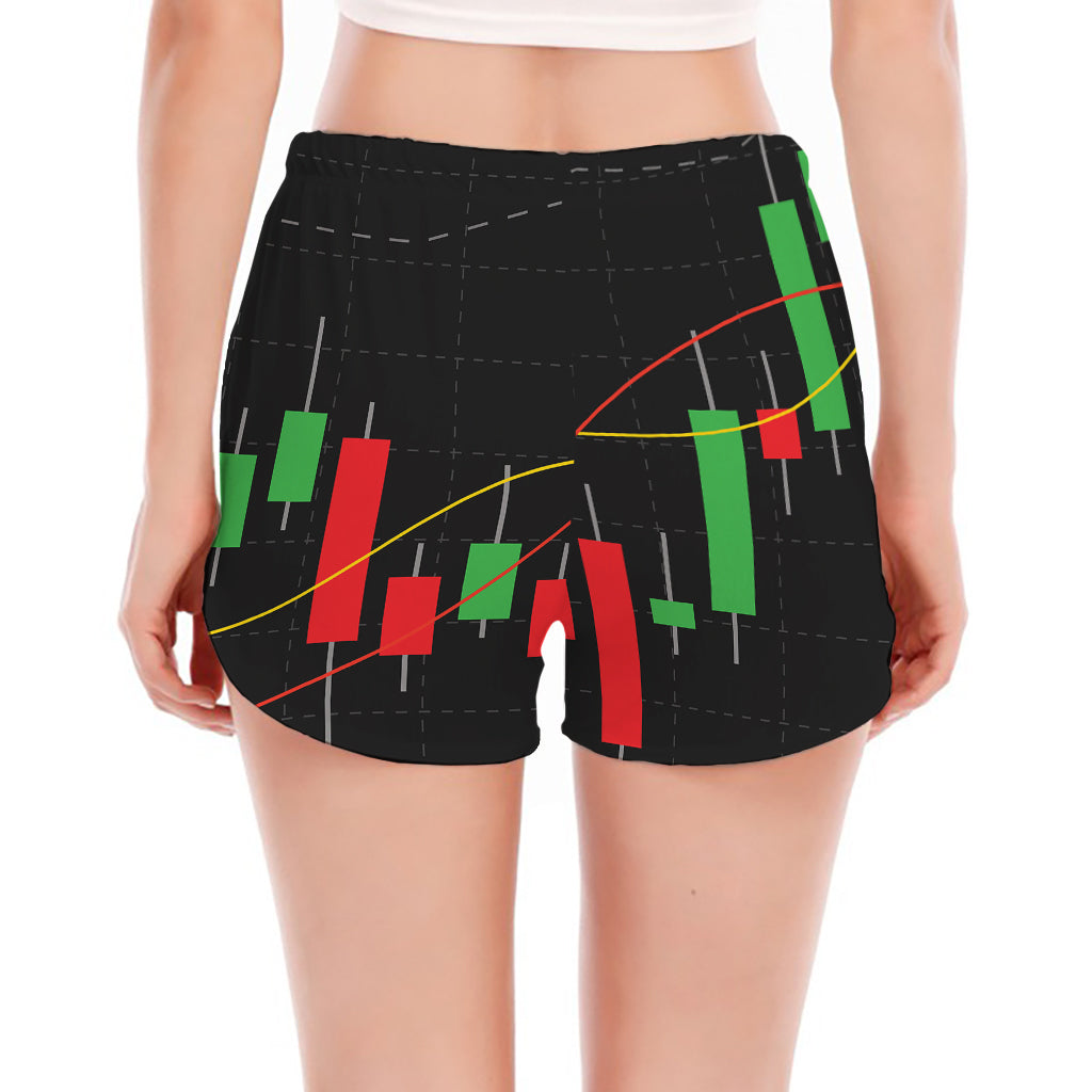 Stock Market Candlestick Print Women's Split Running Shorts