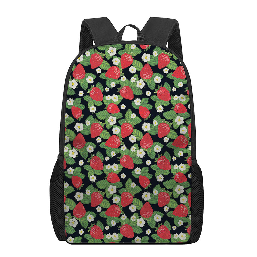 Strawberry And Flower Pattern Print 17 Inch Backpack