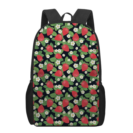 Strawberry And Flower Pattern Print 17 Inch Backpack