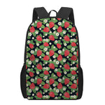 Strawberry And Flower Pattern Print 17 Inch Backpack