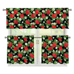 Strawberry And Flower Pattern Print 3 Piece Kitchen Curtains