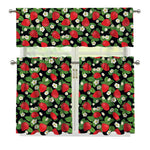 Strawberry And Flower Pattern Print 3 Piece Kitchen Curtains