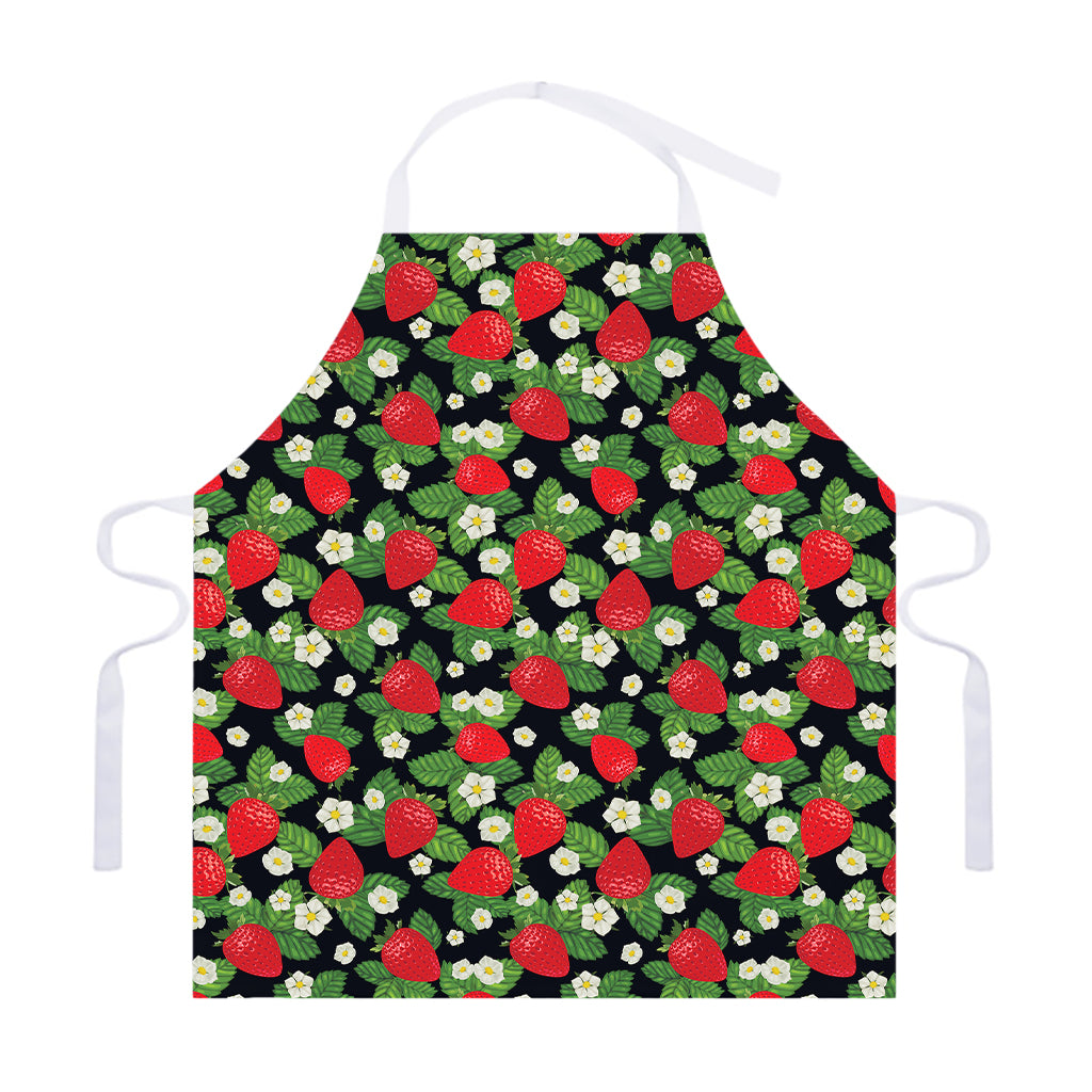 Strawberry And Flower Pattern Print Adjustable Apron