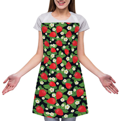 Strawberry And Flower Pattern Print Adjustable Apron