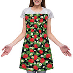 Strawberry And Flower Pattern Print Adjustable Apron