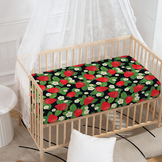 Strawberry And Flower Pattern Print Baby Crib Sheet