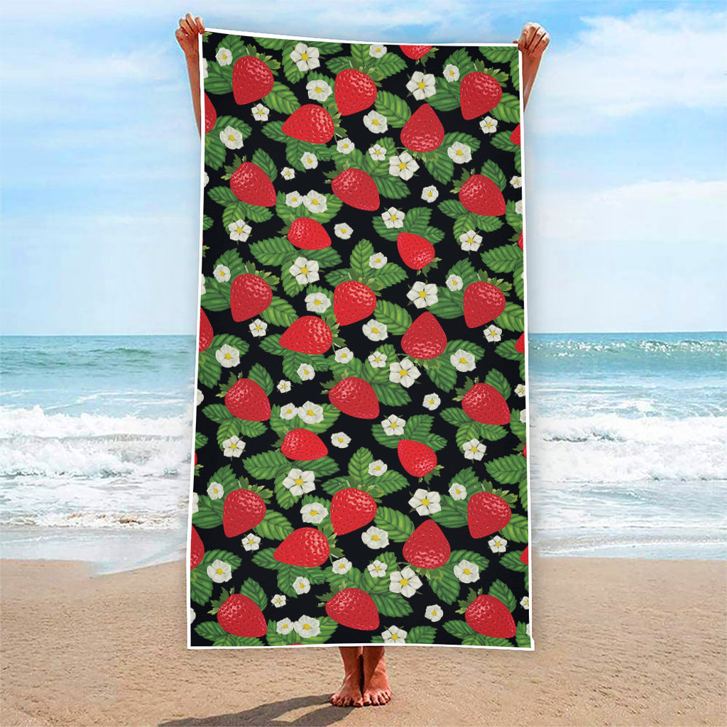 Strawberry And Flower Pattern Print Beach Towel